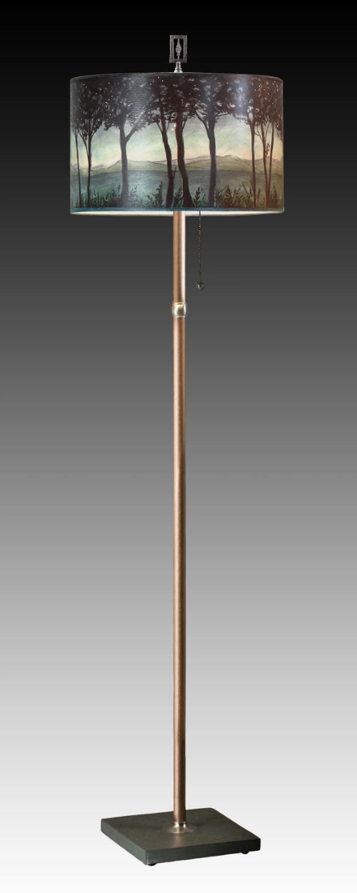 Janna Ugone &amp; Co Floor Lamps Copper Floor Lamp with Large Drum Shade in Twilight