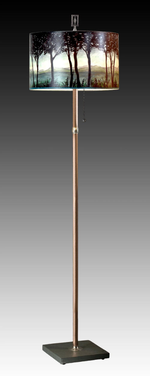 Copper Floor Lamp with Large Drum Shade in Twilight