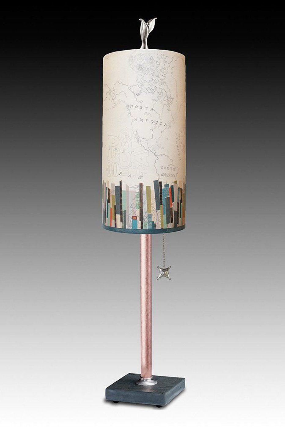 Janna Ugone & Co Table Lamps Copper Table Lamp Small Tube Shade in Papers Edge