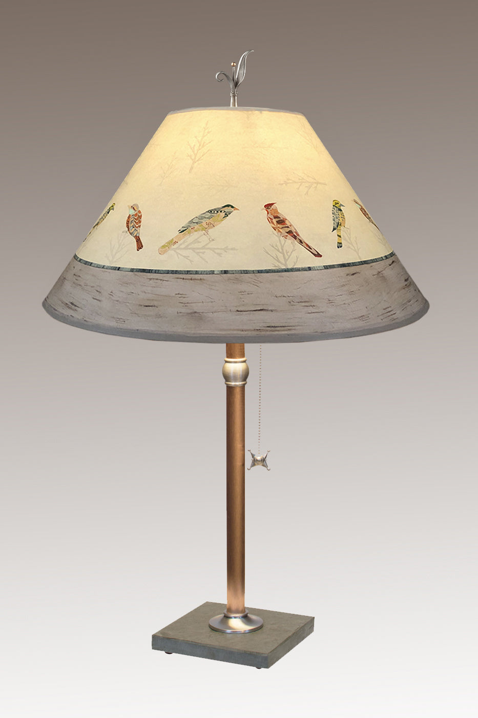 Janna Ugone & Co Table Lamps Copper Table Lamp with Large Conical Shade in Bird Friends
