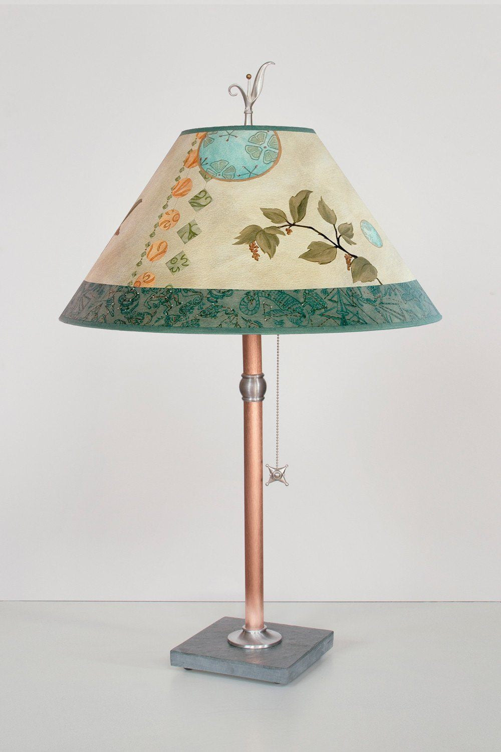 Janna Ugone &amp; Co Table Lamps Copper Table Lamp with Large Conical Shade in Celestial Leaf