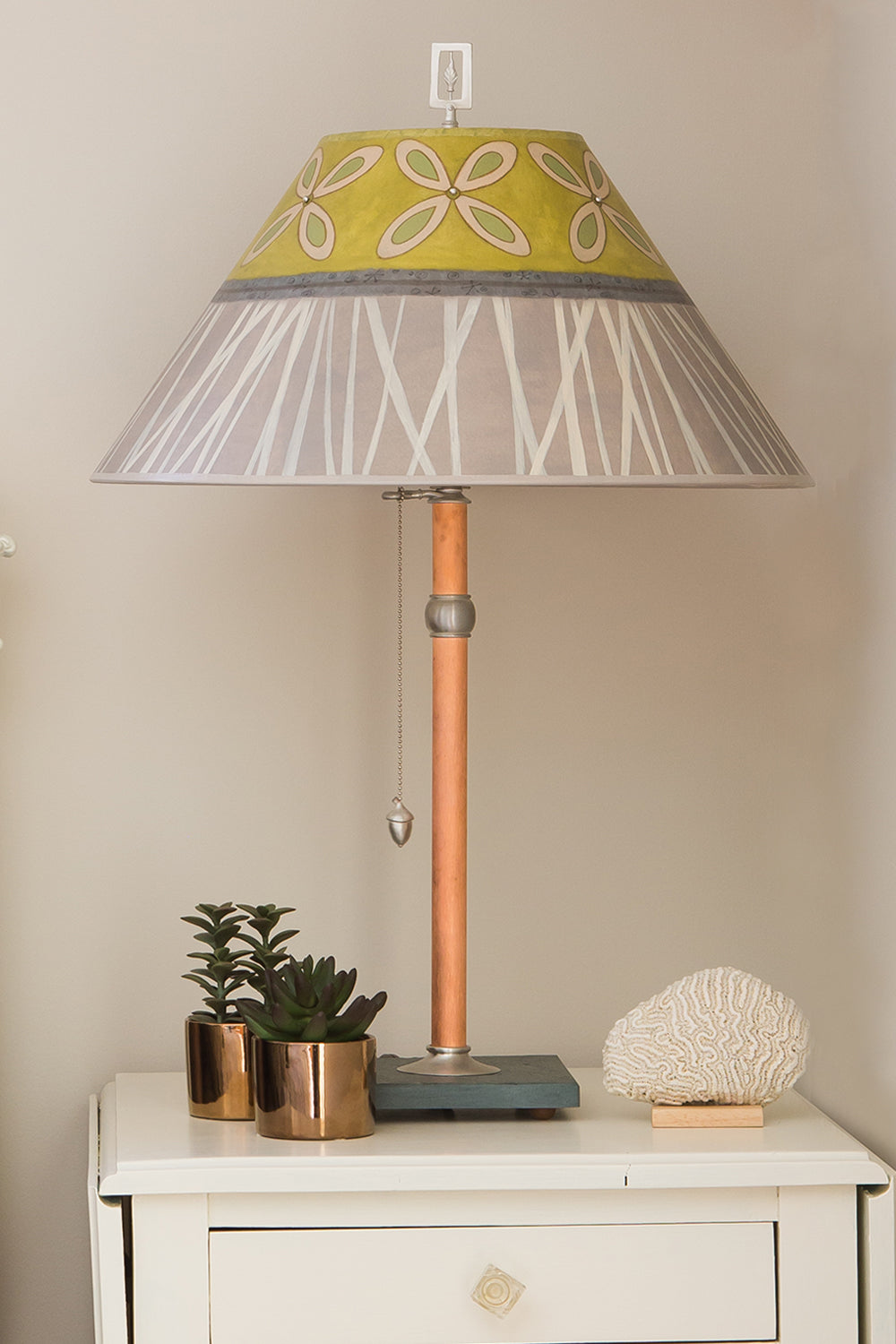 Janna Ugone & Co Table Lamps Copper Table Lamp with Large Conical Shade in Kiwi