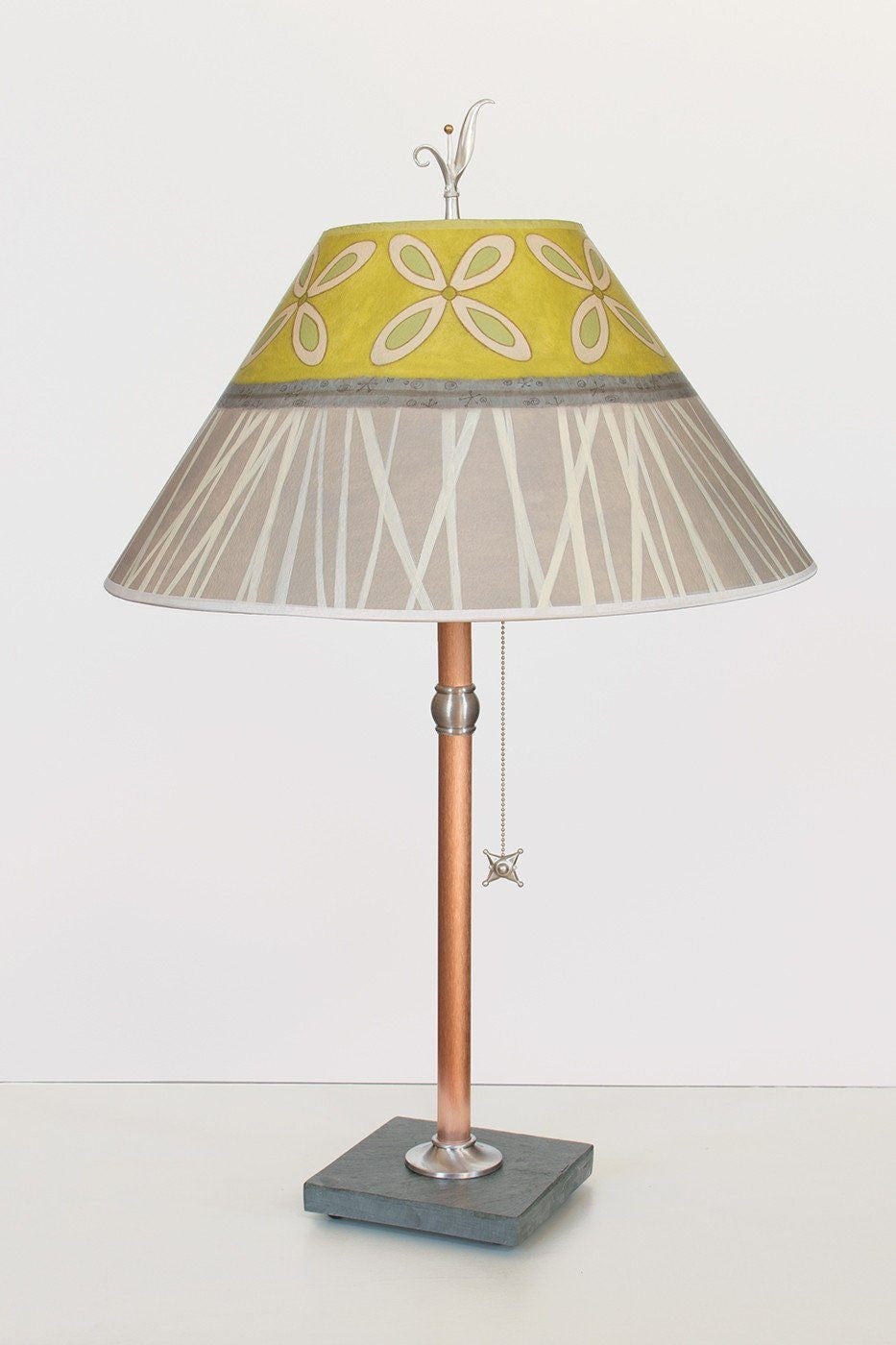 Janna Ugone &amp; Co Table Lamps Copper Table Lamp with Large Conical Shade in Kiwi