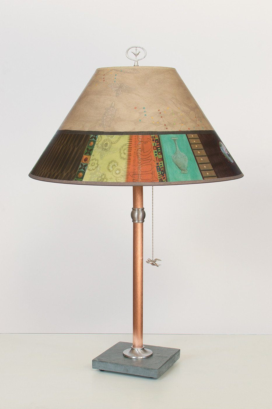 Janna Ugone & Co Table Lamps Copper Table Lamp with Large Conical Shade in Linen Match