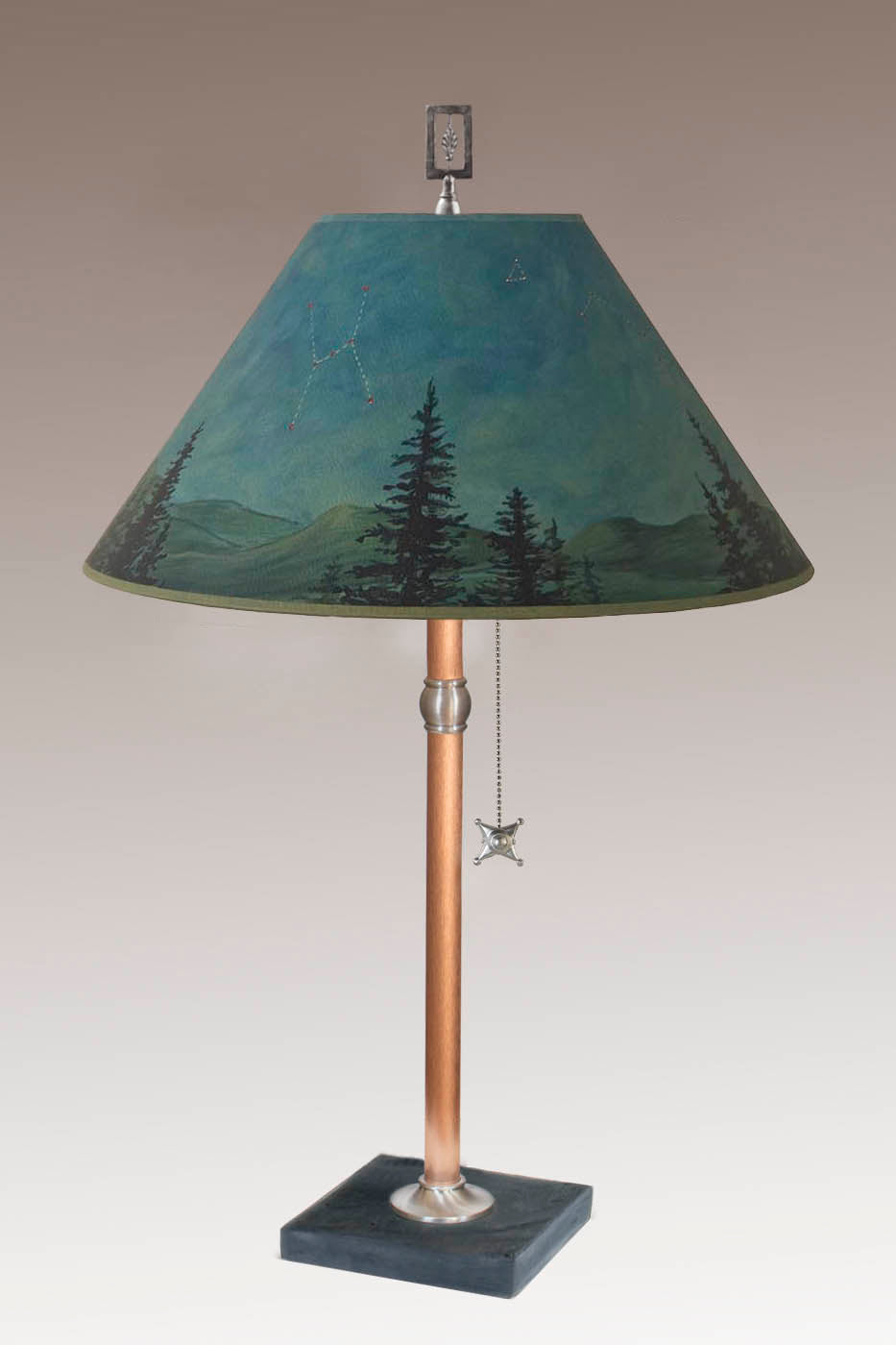 Janna Ugone &amp; Co Table Lamp Copper Table Lamp with Large Conical Shade in Midnight Sky