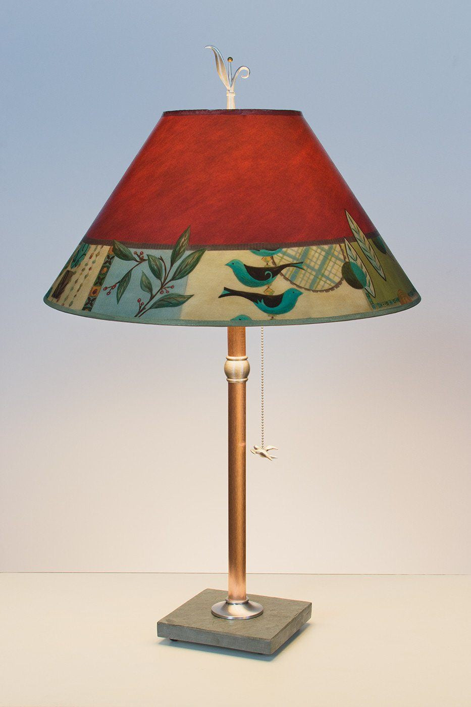 Janna Ugone &amp; Co Table Lamps Copper Table Lamp with Large Conical Shade in New Capri