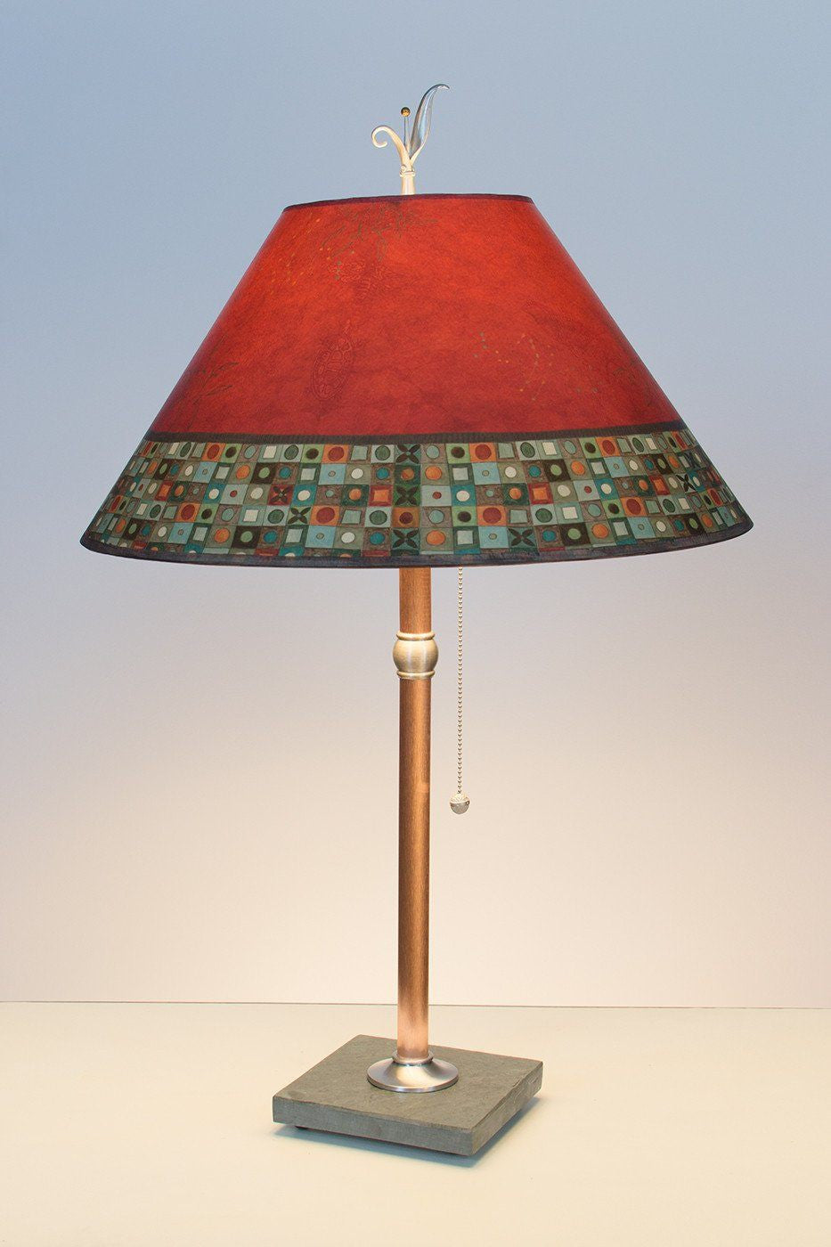 Janna Ugone & Co Table Lamps Copper Table Lamp with Large Conical Shade in Red Mosaic