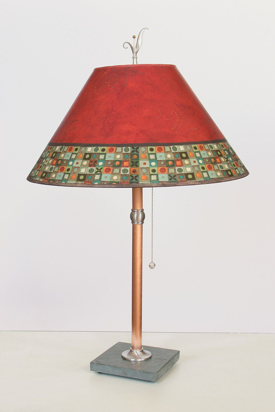 Janna Ugone &amp; Co Table Lamps Copper Table Lamp with Large Conical Shade in Red Mosaic