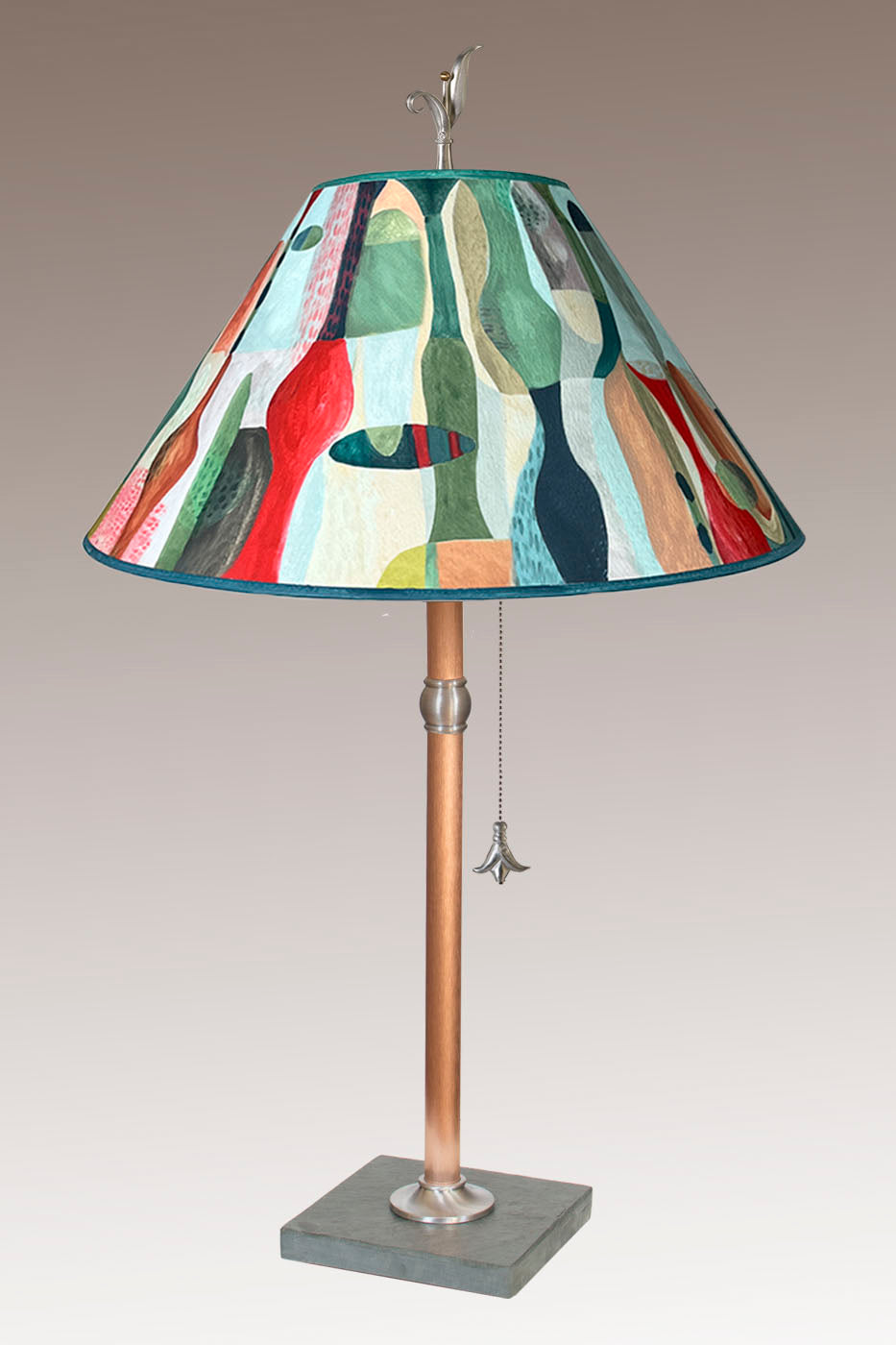 Janna Ugone &amp; Co Table Lamp Copper Table Lamp with Large Conical Shade in Riviera in Poppy