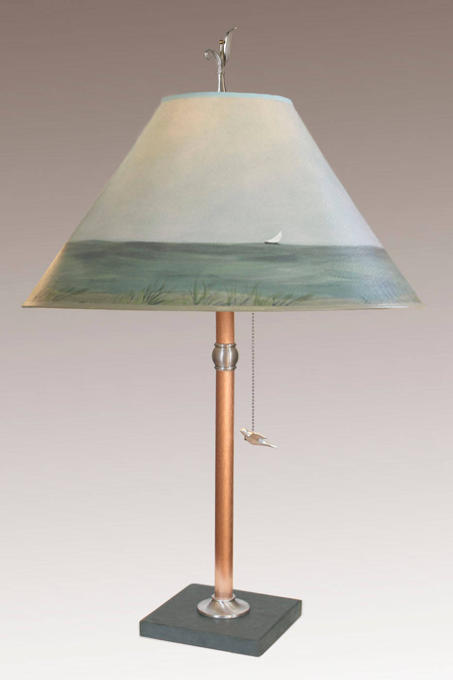 Janna Ugone & Co Table Lamps Copper Table Lamp with Large Conical Shade in Shore