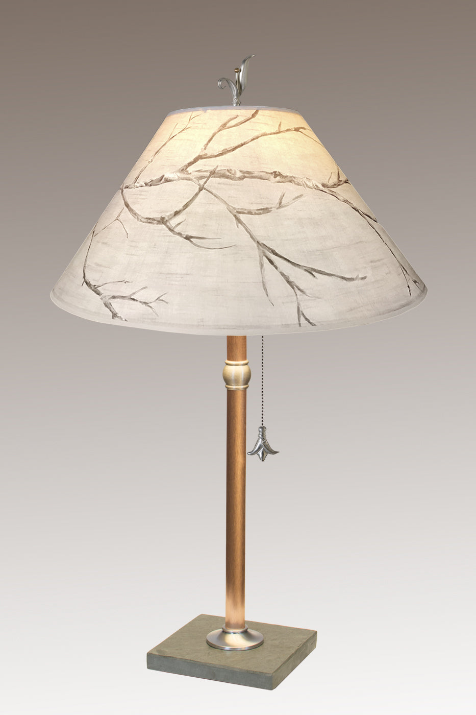 Janna Ugone &amp; Co Table Lamps Copper Table Lamp with Large Conical Shade in Sweeping Branch