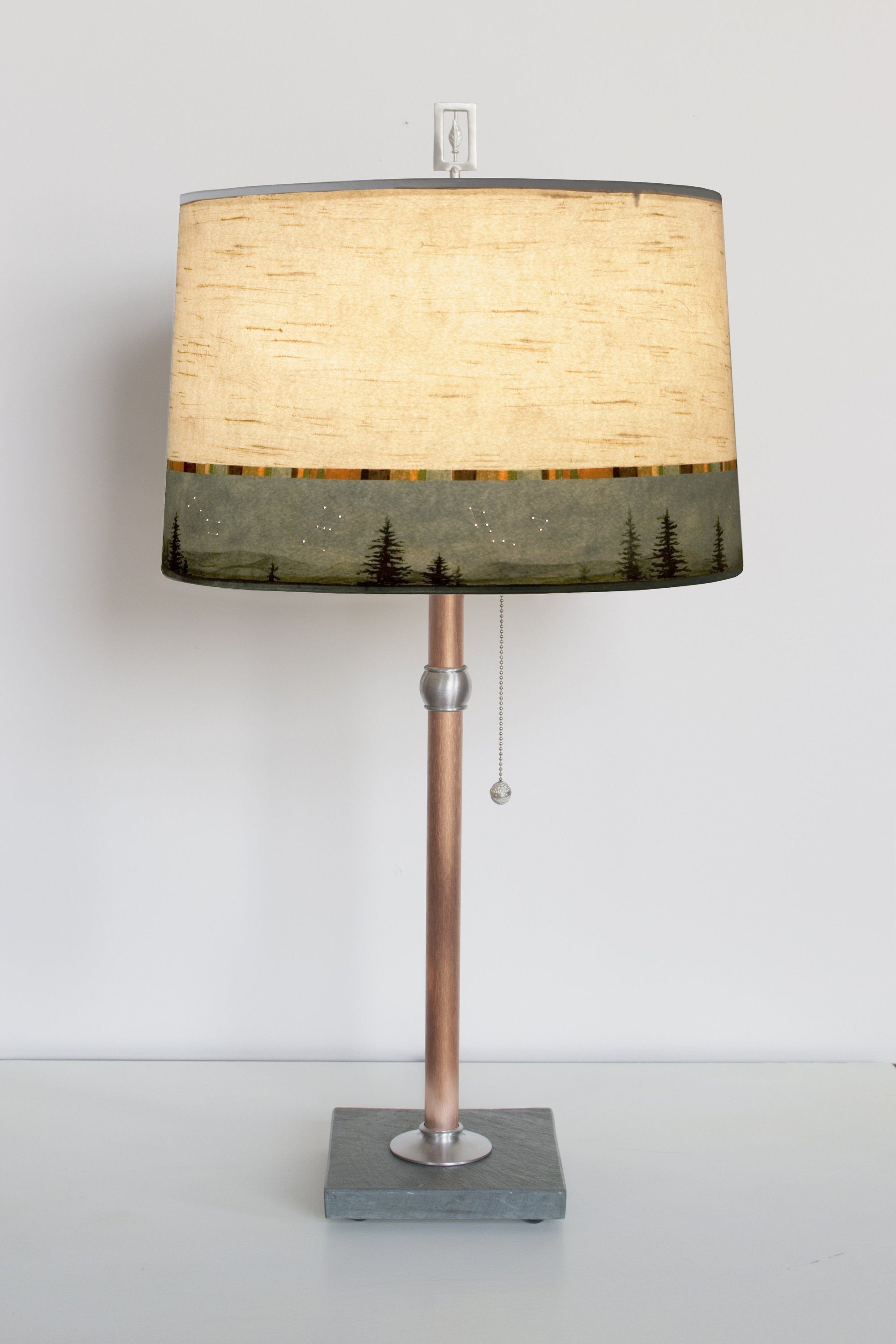 Janna Ugone & Co Table Lamps Copper Table Lamp with Large Drum Shade in Birch Midnight