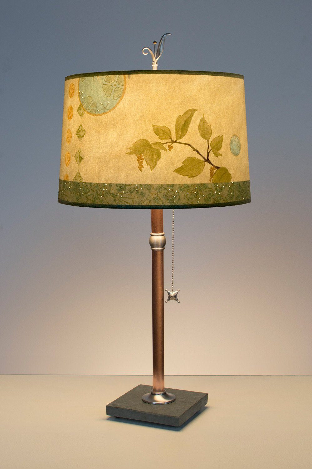 Janna Ugone & Co Table Lamps Copper Table Lamp with Large Drum Shade in Celestial Leaf