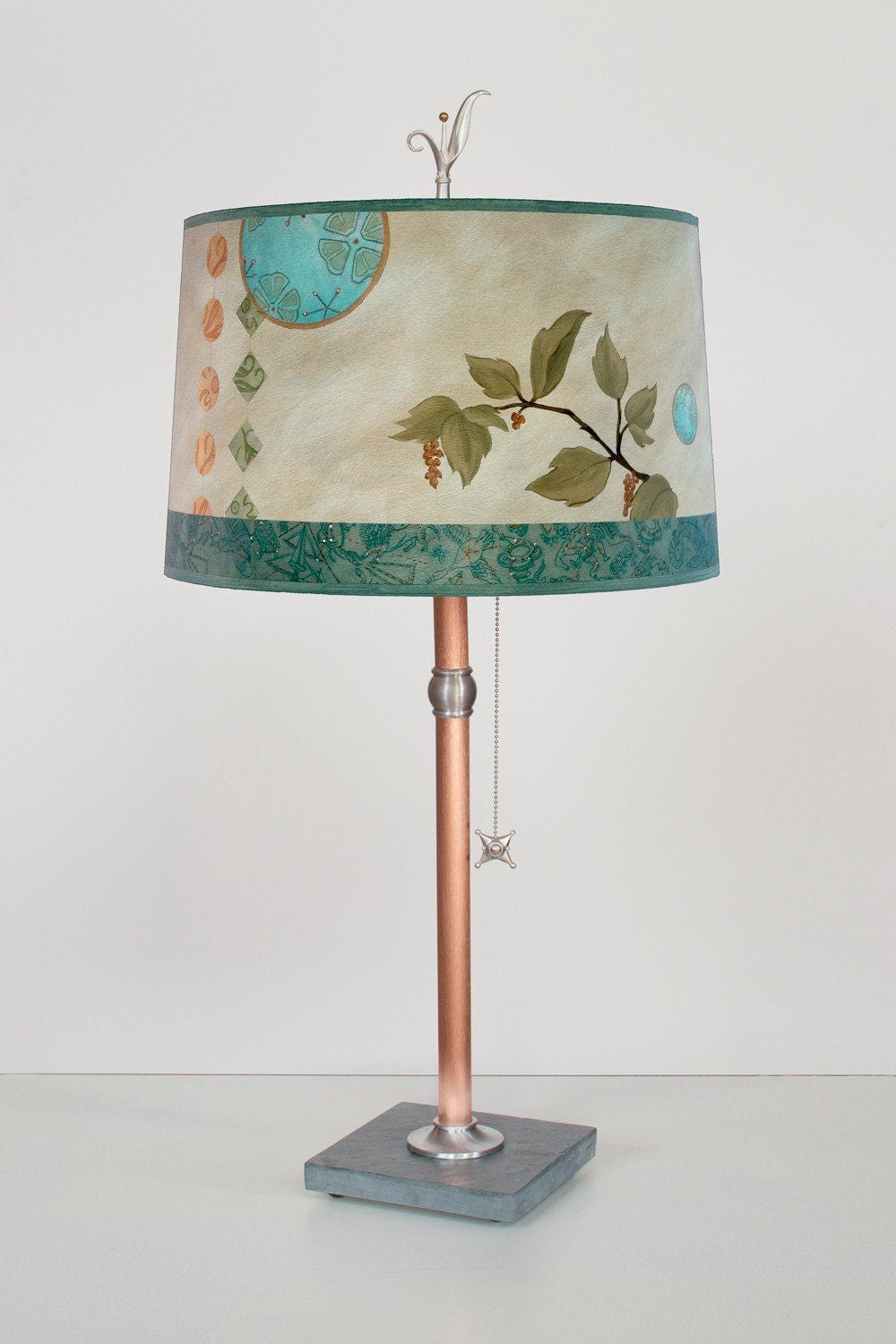 Janna Ugone & Co Table Lamps Copper Table Lamp with Large Drum Shade in Celestial Leaf