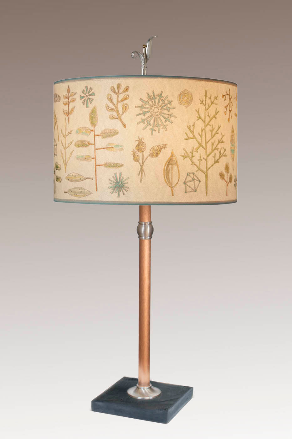 Janna Ugone & Co Table Lamp Copper Table Lamp with Large Drum Shade in Field Chart