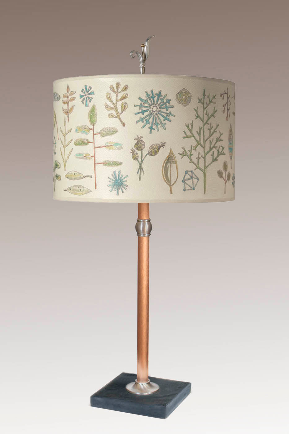 Janna Ugone & Co Table Lamp Copper Table Lamp with Large Drum Shade in Field Chart