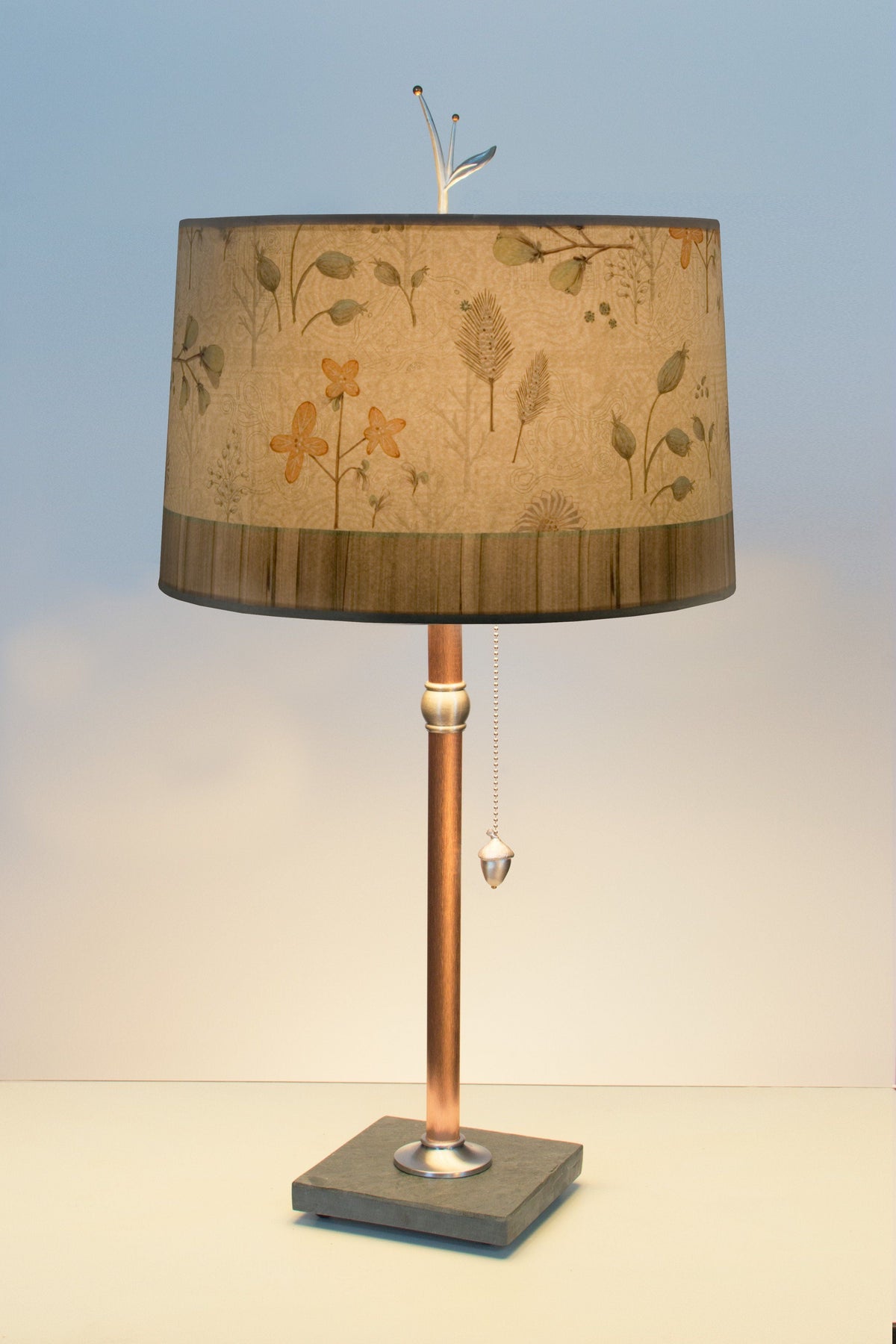 Janna Ugone &amp; Co Table Lamps Copper Table Lamp with Large Drum Shade in Flora and Maze