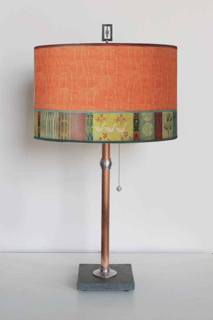 Janna Ugone &amp; Co Table Lamps Copper Table Lamp with Large Drum Shade in Melody in Coral