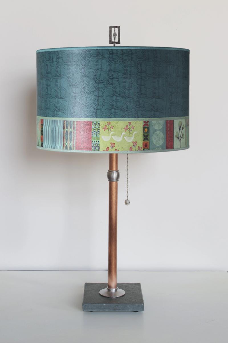 Janna Ugone & Co Table Lamps Copper Table Lamp with Large Drum Shade in Melody in Jade