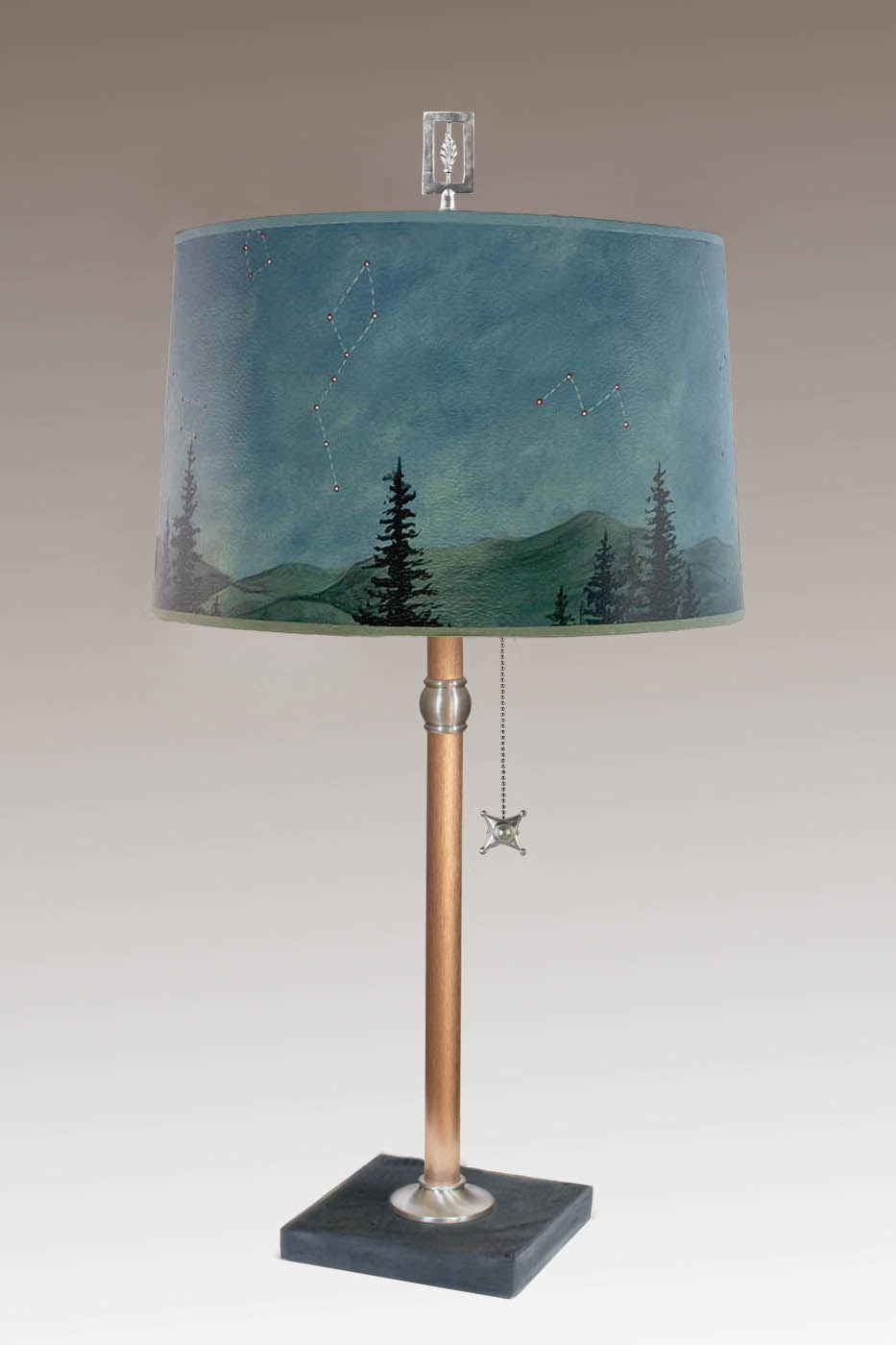 Janna Ugone & Co Table Lamps Copper Table Lamp with Large Drum Shade in Midnight Sky