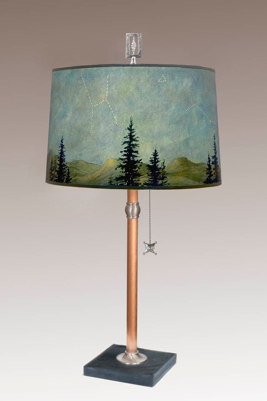 Janna Ugone &amp; Co Table Lamps Copper Table Lamp with Large Drum Shade in Midnight Sky