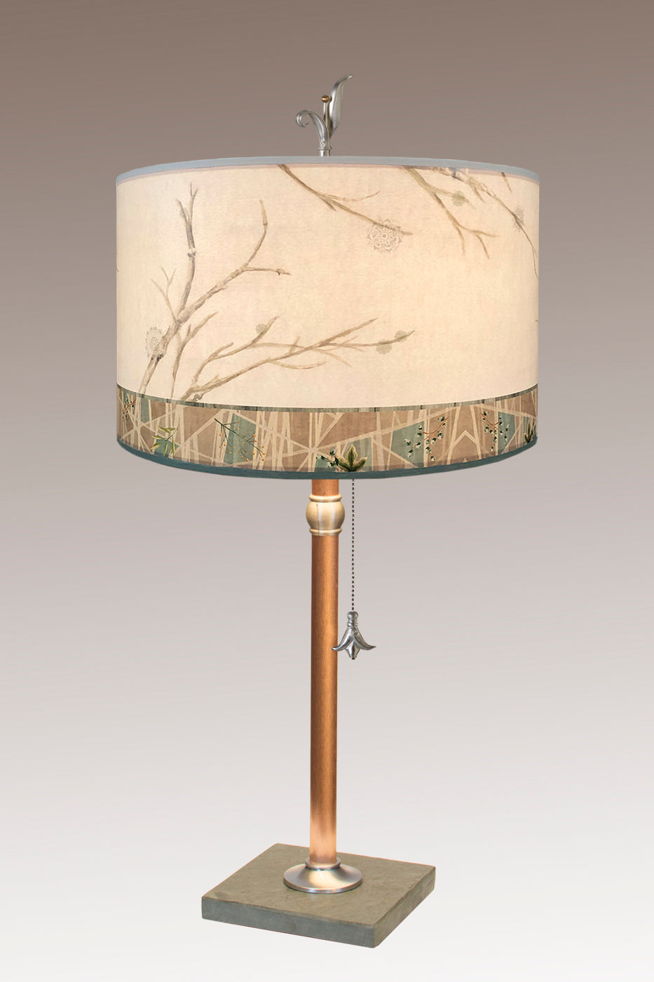 Janna Ugone &amp; Co Table Lamps Copper Table Lamp with Large Drum Shade in Prism Branch