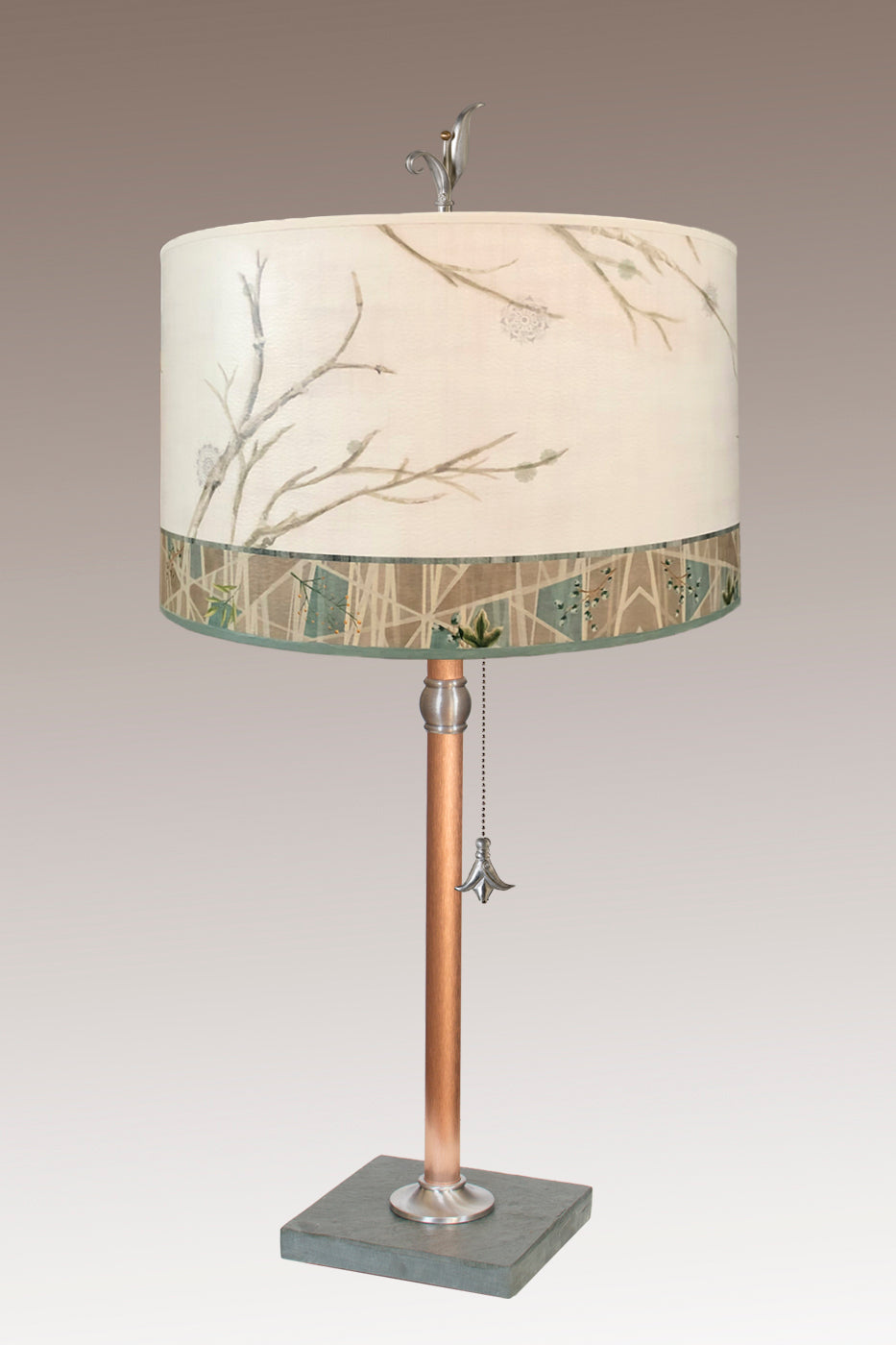Janna Ugone &amp; Co Table Lamps Copper Table Lamp with Large Drum Shade in Prism Branch