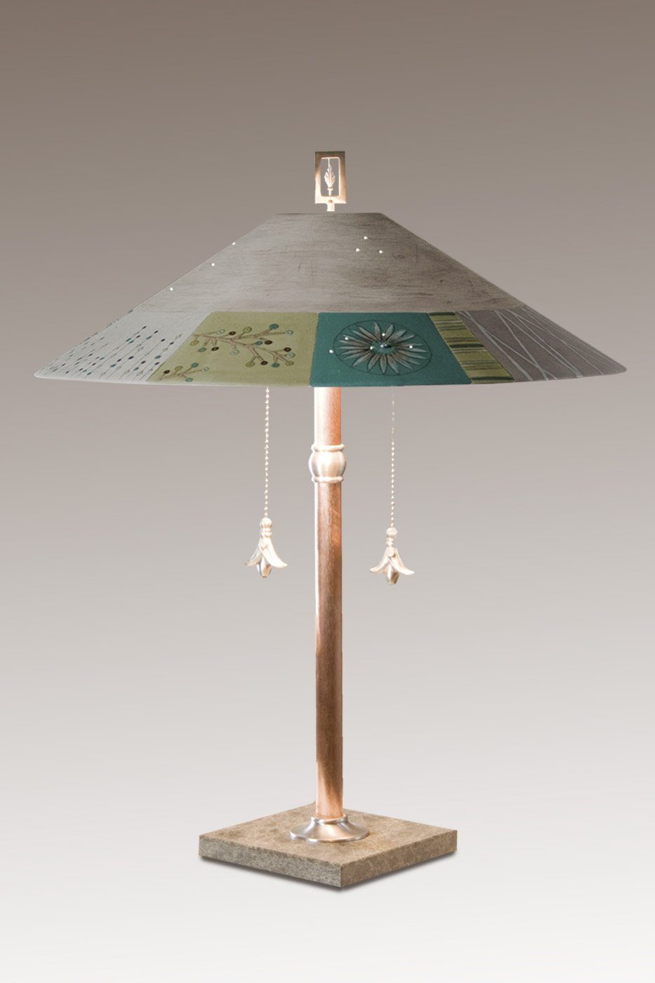 Janna Ugone &amp; Co Table Lamps Copper Table Lamp with Large Wide Conical Ceramic Shade in Modern Field