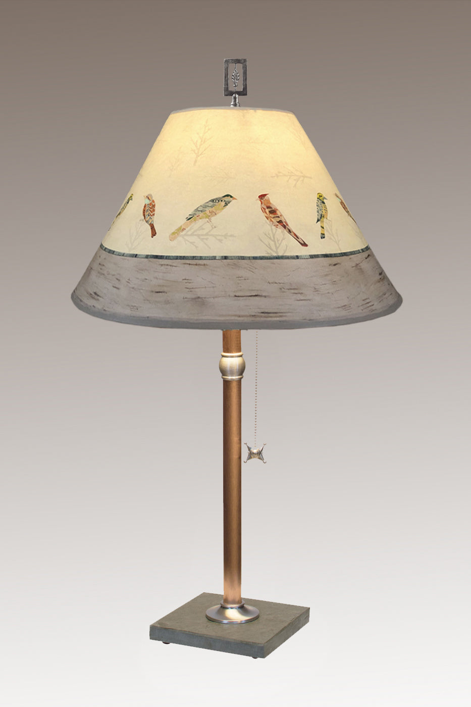 Janna Ugone & Co Table Lamps Copper Table Lamp with Medium Conical Shade in Bird Friends