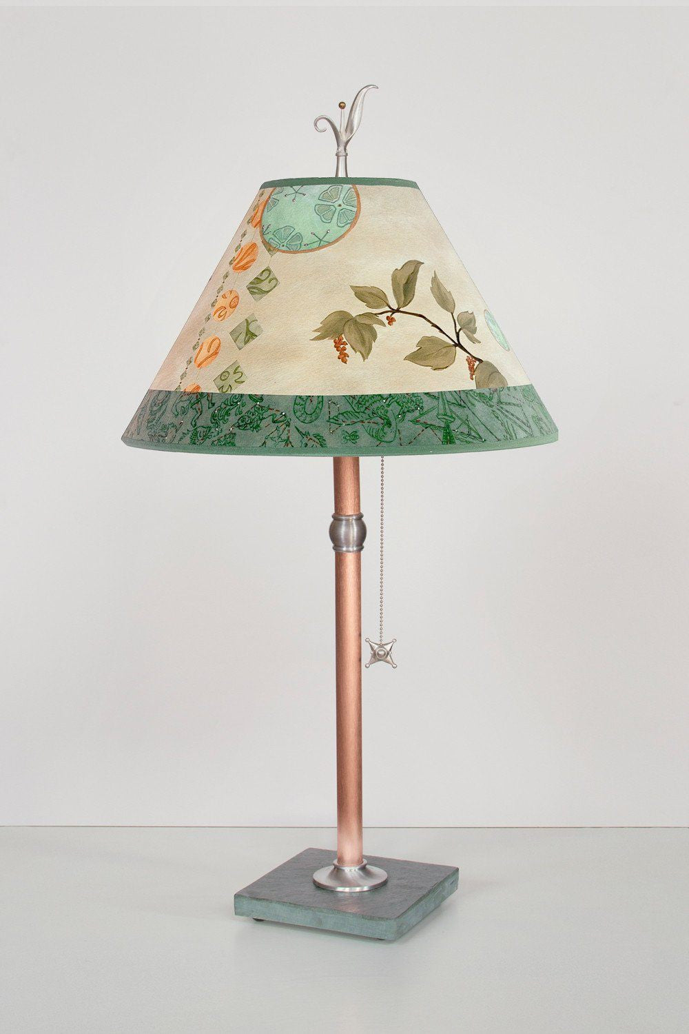 Janna Ugone &amp; Co Table Lamps Copper Table Lamp with Medium Conical Shade in Celestial Leaf