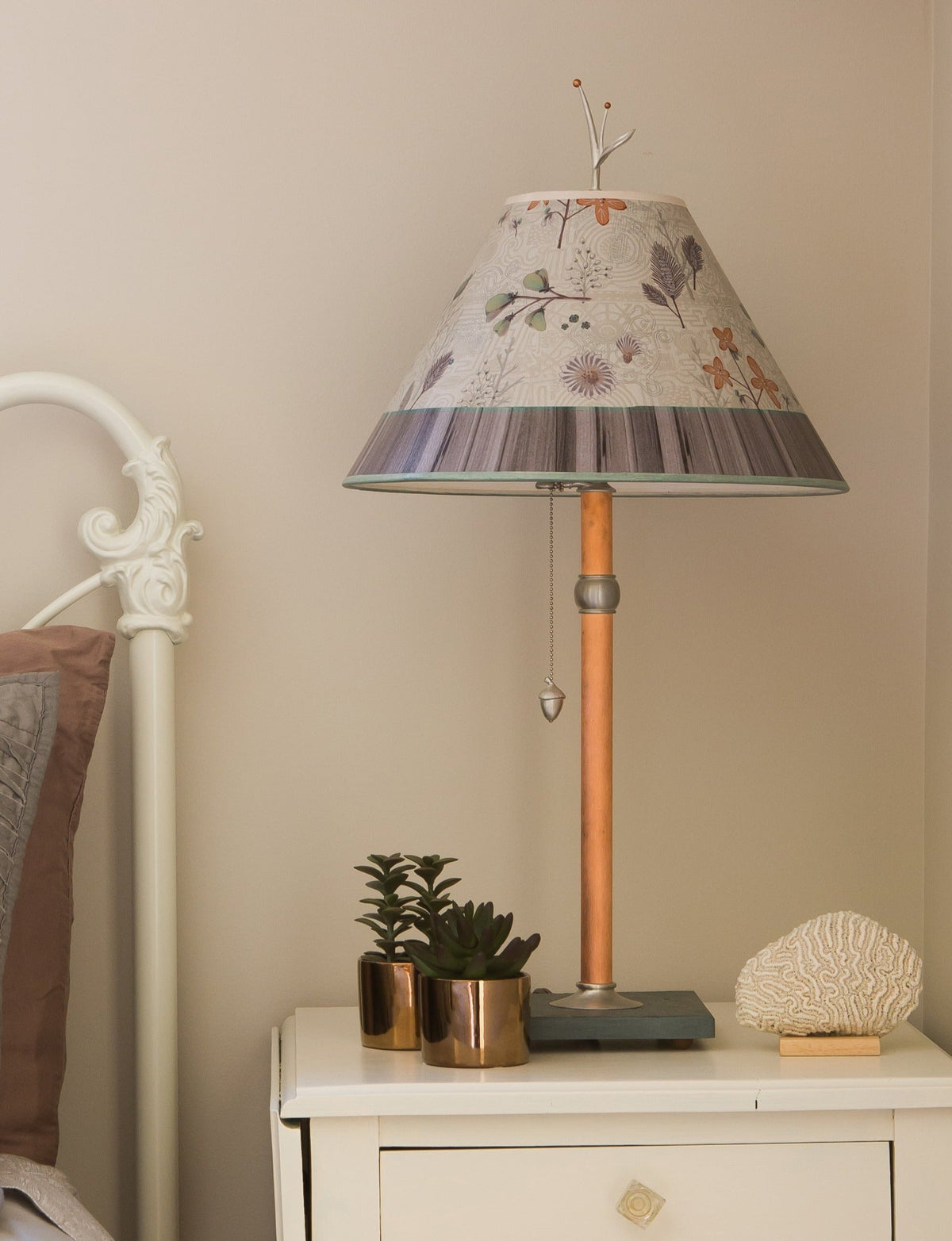 Janna Ugone &amp; Co Table Lamps Copper Table Lamp with Medium Conical Shade in Flora &amp; Maze