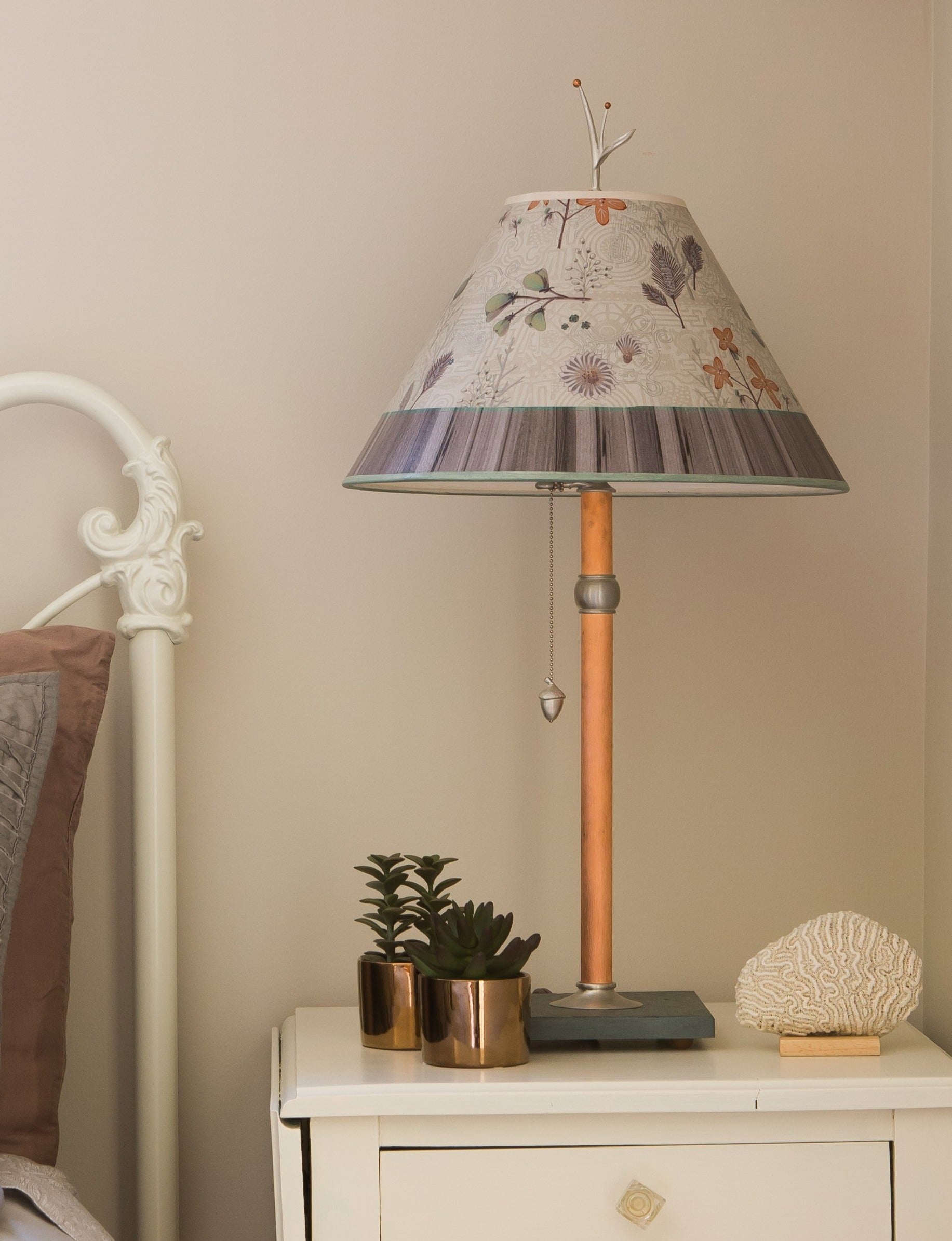 Janna Ugone & Co Table Lamps Copper Table Lamp with Medium Conical Shade in Flora & Maze