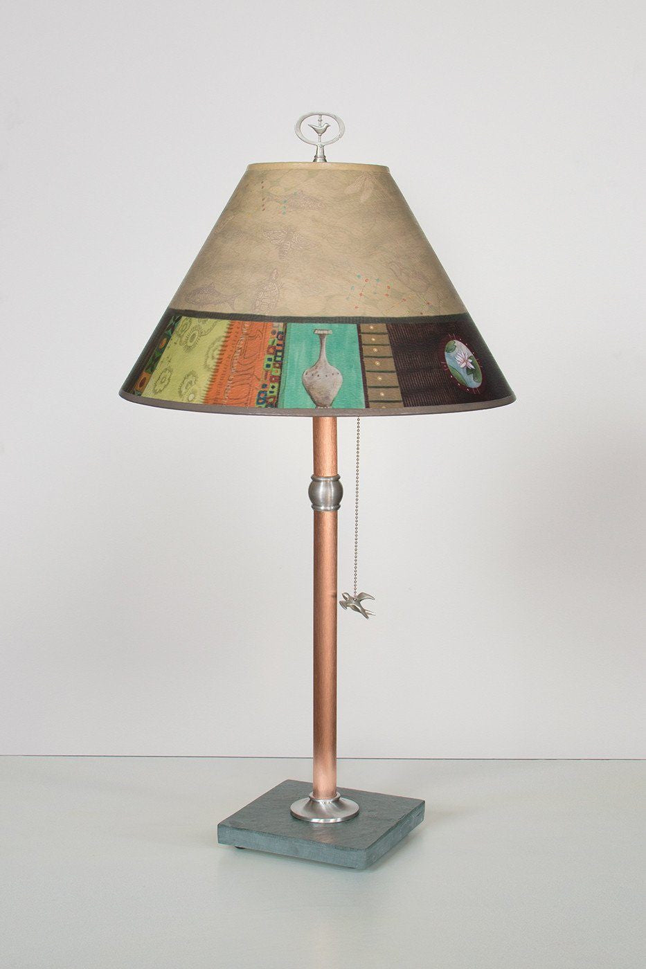 Janna Ugone & Co Table Lamps Copper Table Lamp with Medium Conical Shade in Linen Match