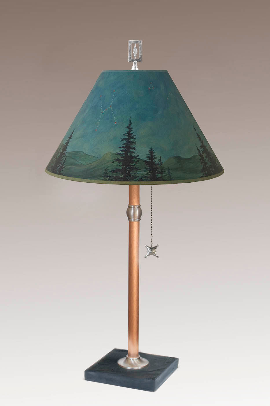 Janna Ugone & Co Table Lamps Copper Table Lamp with Medium Conical Shade in Midnight Sky
