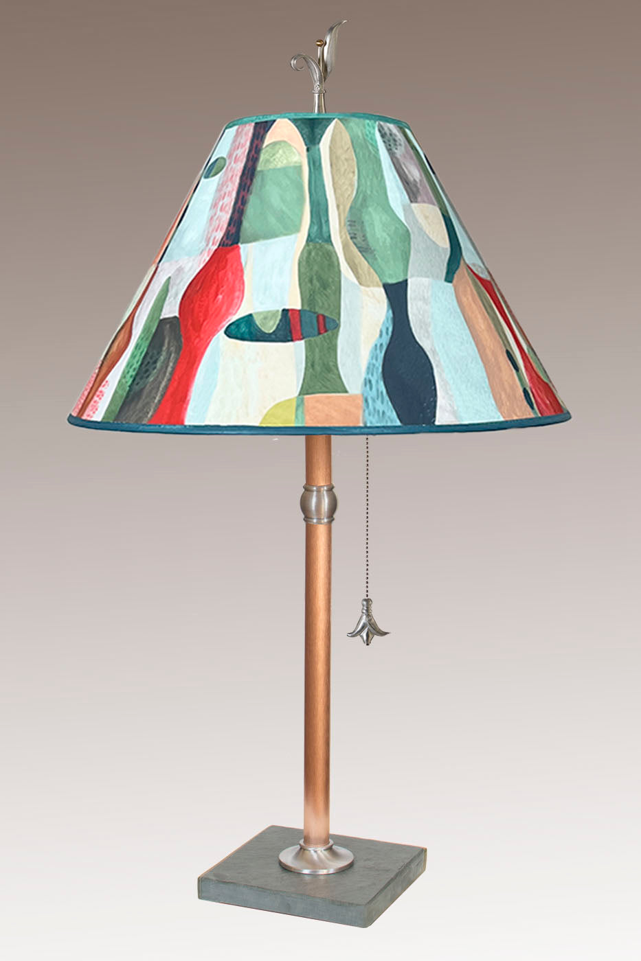 Janna Ugone &amp; Co Table Lamp Copper Table Lamp with Medium Conical Shade in Riviera in Poppy