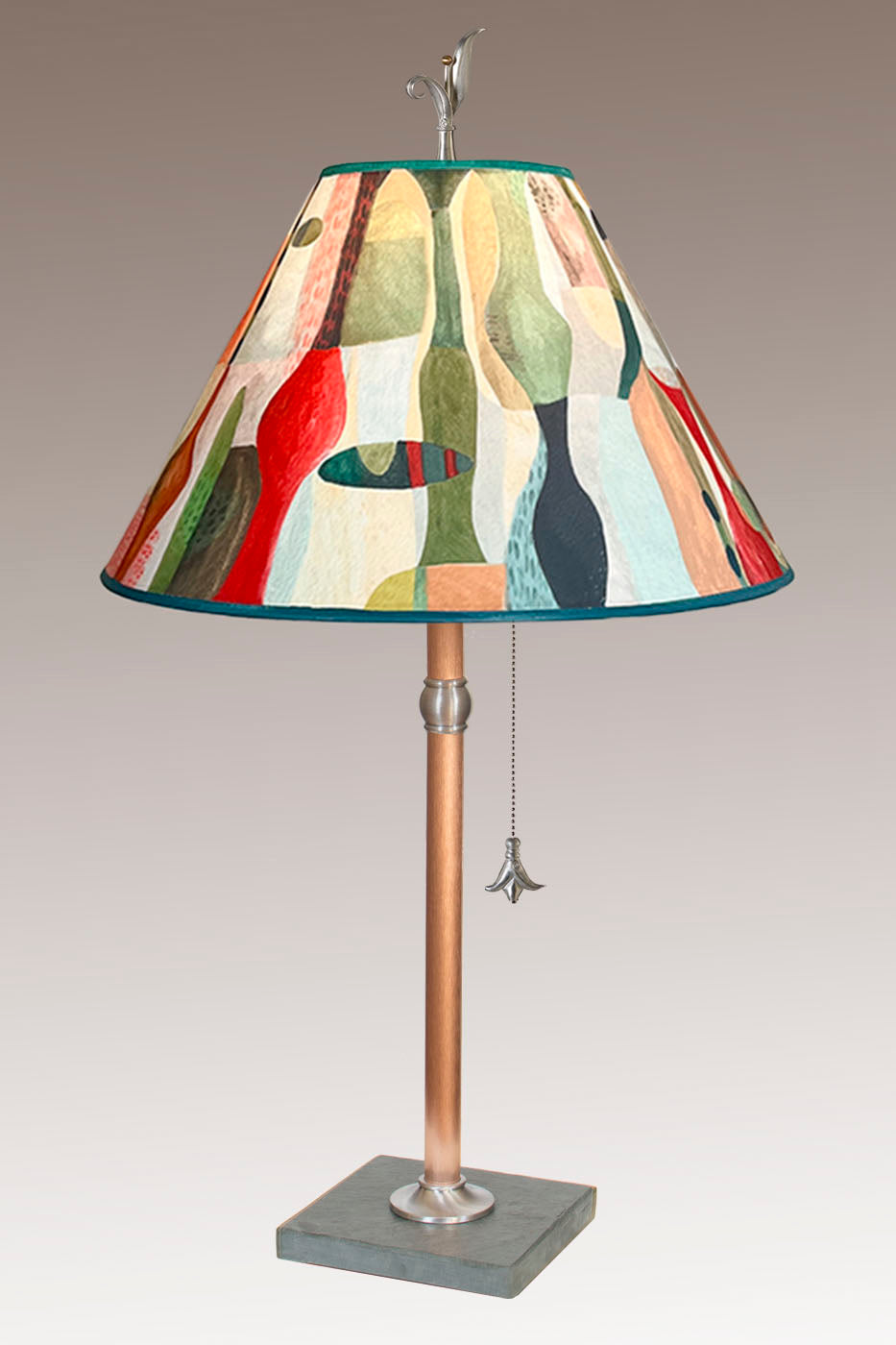 Janna Ugone &amp; Co Table Lamp Copper Table Lamp with Medium Conical Shade in Riviera in Poppy