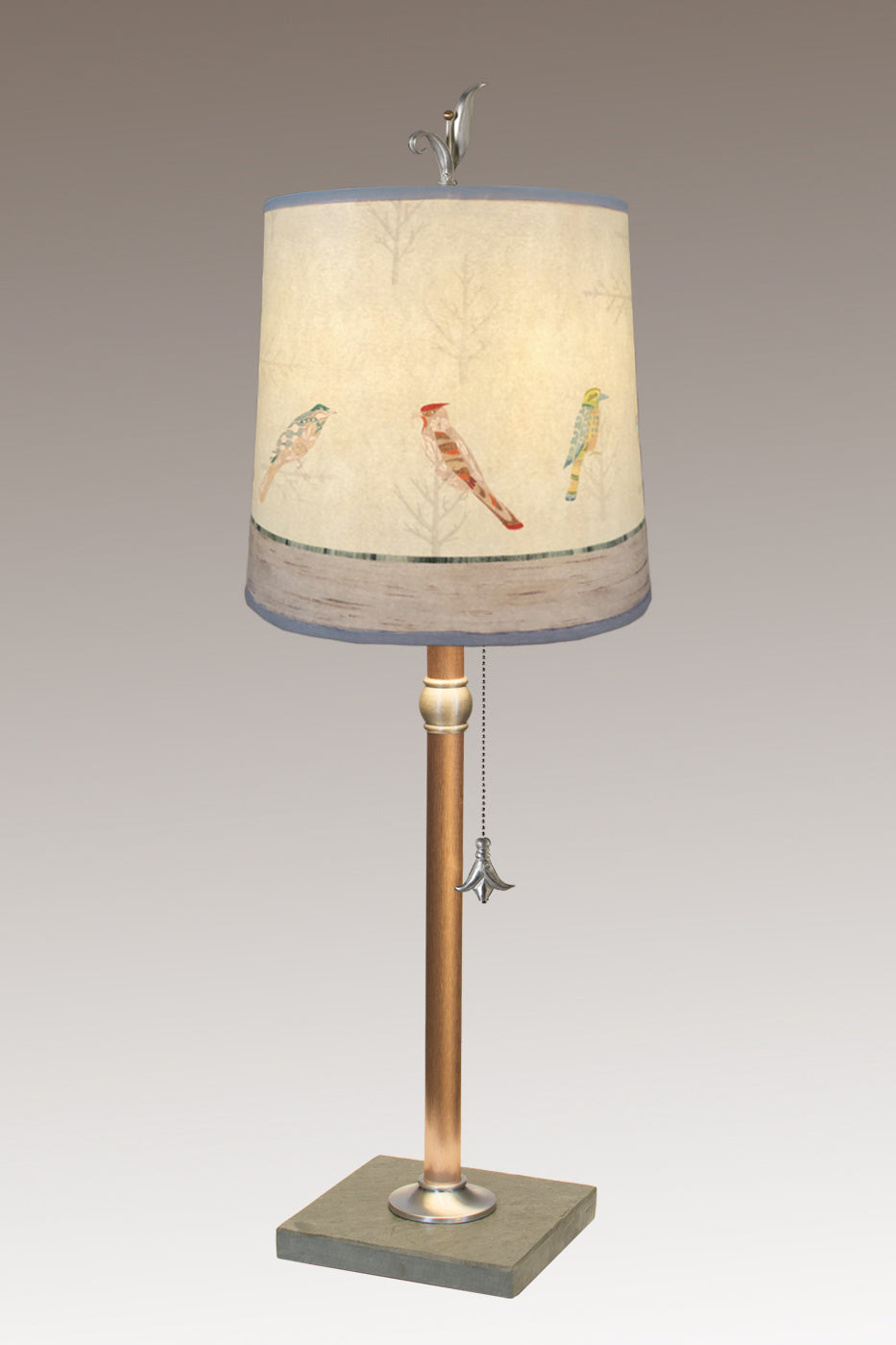 Janna Ugone & Co Table Lamps Copper Table Lamp with Medium Drum Shade in Bird Friends