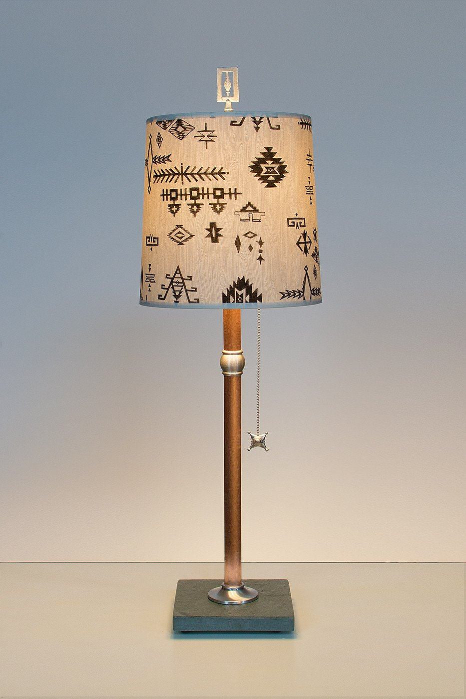 Janna Ugone &amp; Co Table Lamps Copper Table Lamp with Medium Drum Shade in Blanket Sketch