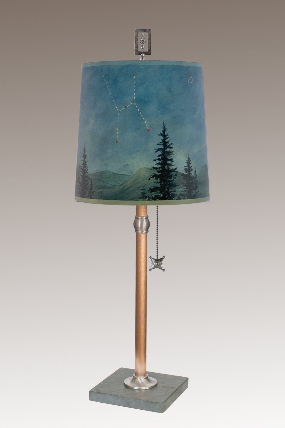 Janna Ugone & Co Table Lamps Copper Table Lamp with Medium Drum Shade in Midnight Sky