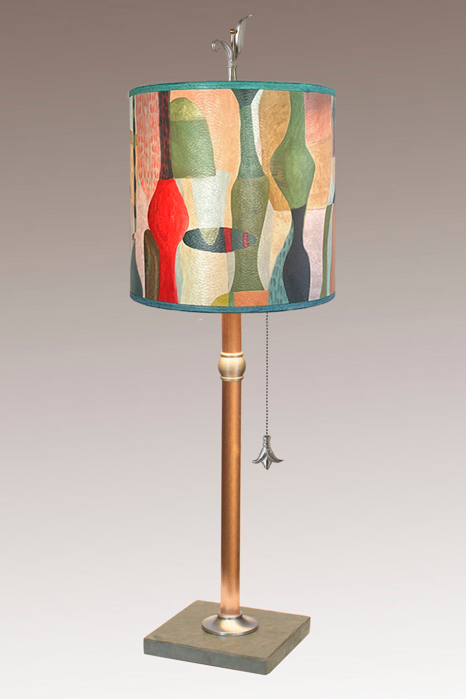Janna Ugone & Co Table Lamp Copper Table Lamp with Medium Drum Shade in Riviera in Poppy