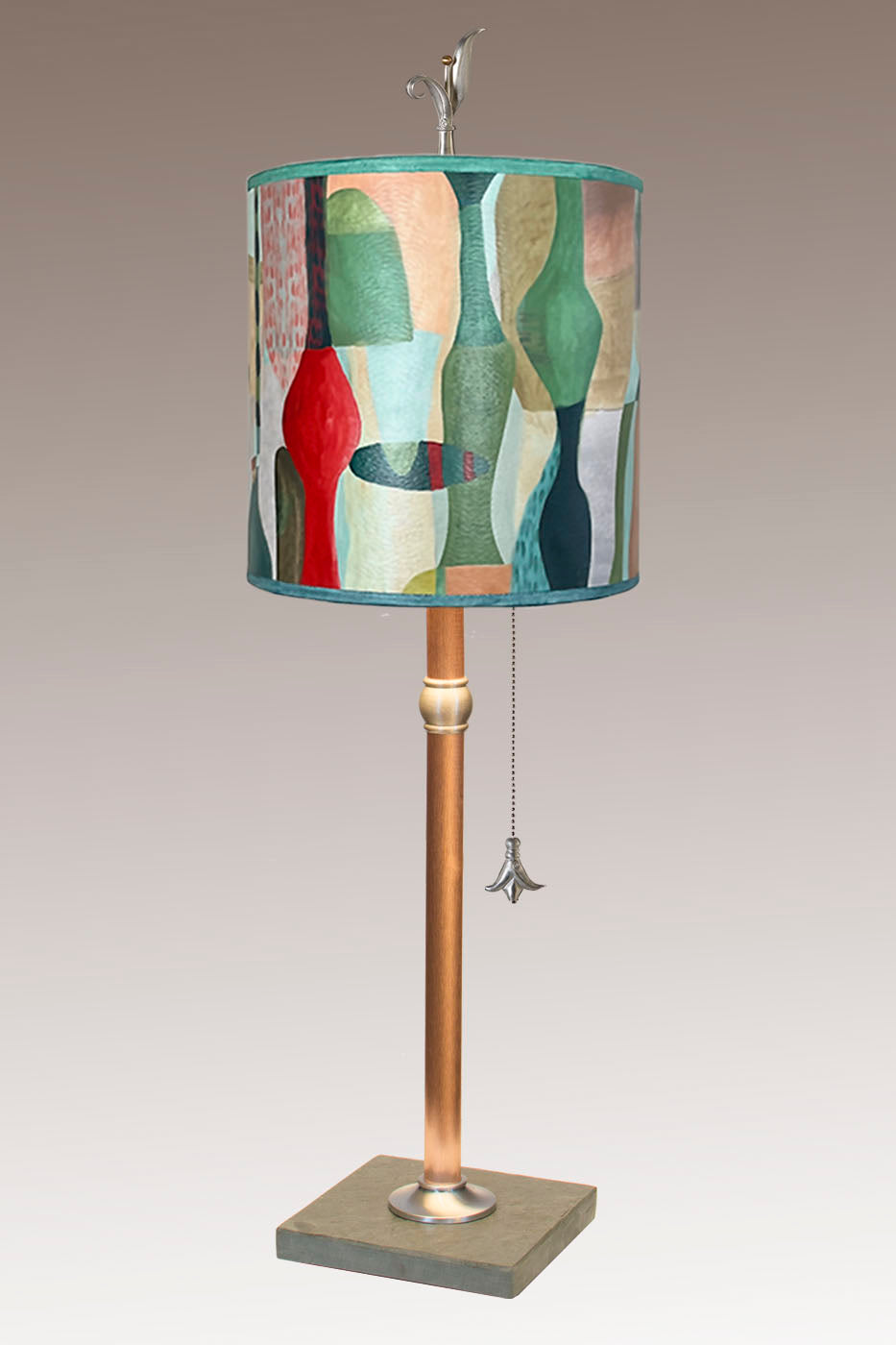 Janna Ugone &amp; Co Table Lamp Copper Table Lamp with Medium Drum Shade in Riviera in Poppy