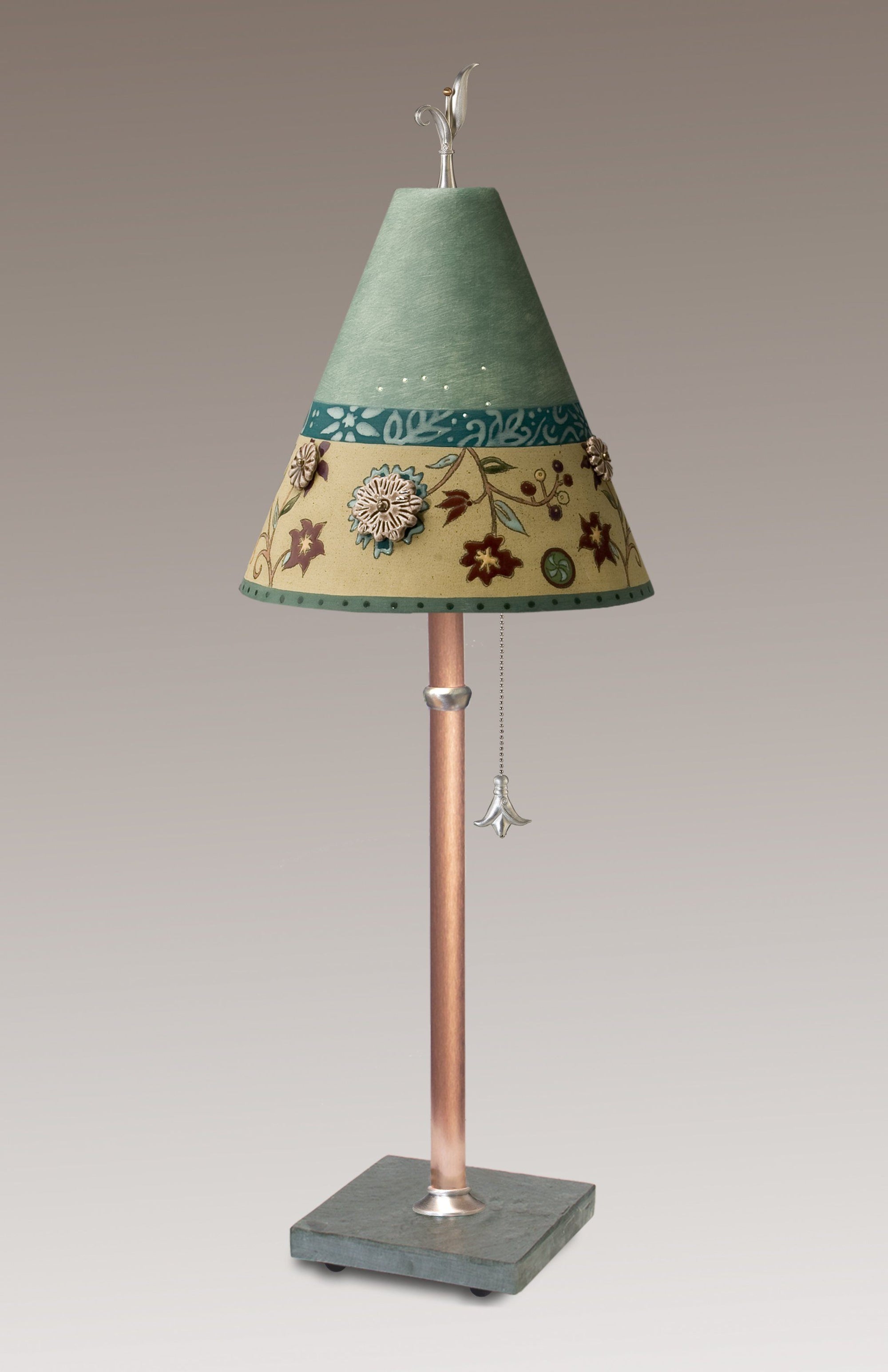 Janna Ugone & Co Table Lamps Copper Table Lamp with Small Conical Ceramic Shade in Eden Sea Glass