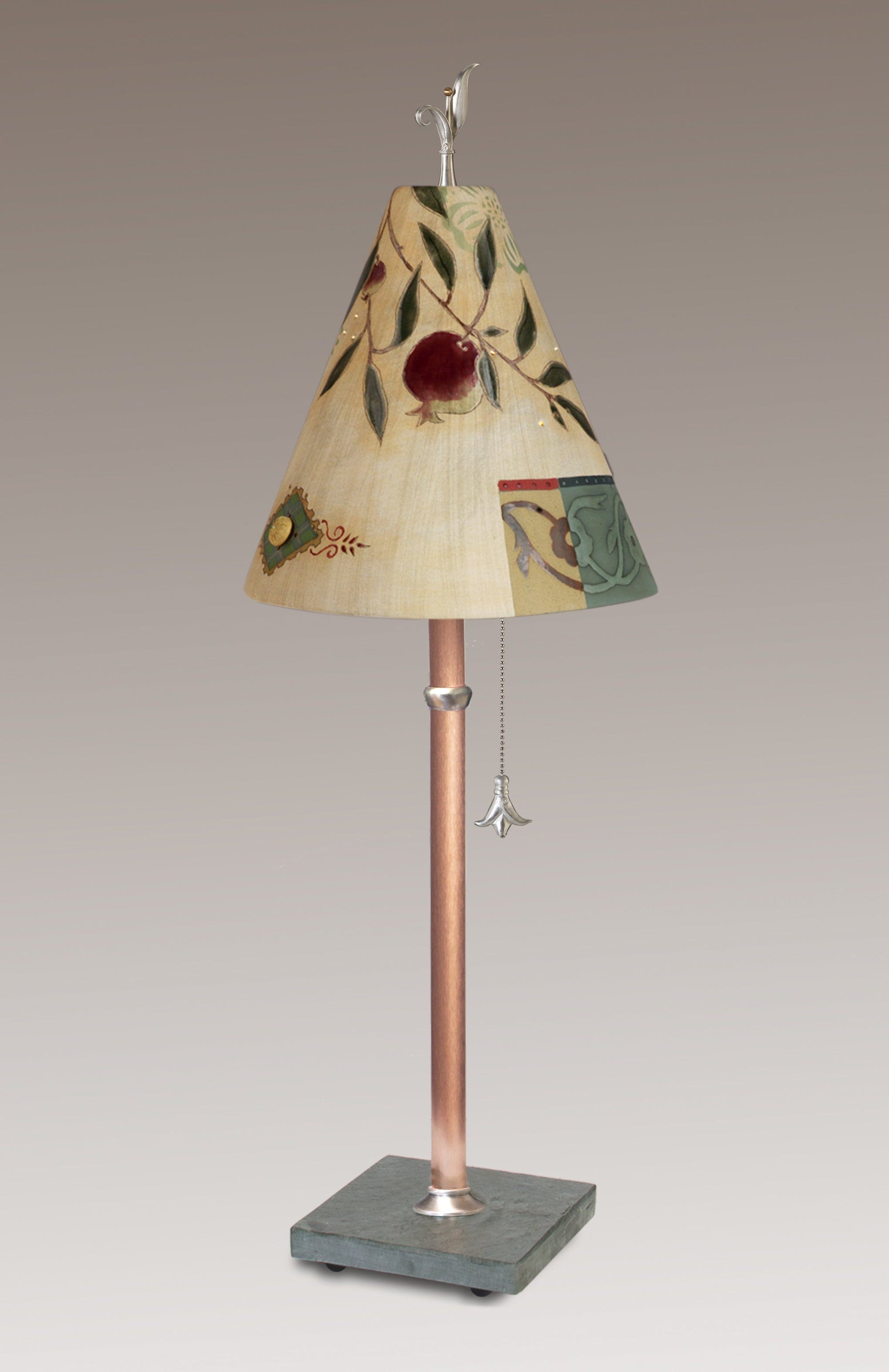 Janna Ugone & Co Table Lamps Copper Table Lamp with Small Conical Ceramic Shade in Pomegranate Ribbon