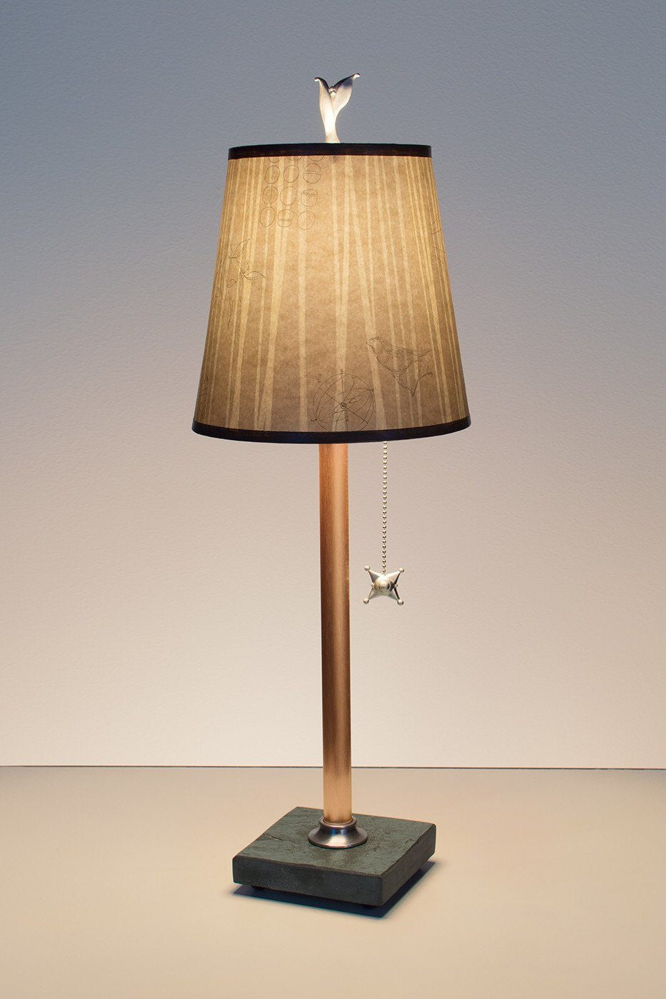 Janna Ugone &amp; Co Table Lamps Copper Table Lamp with Small Drum Shade in Birch Lines