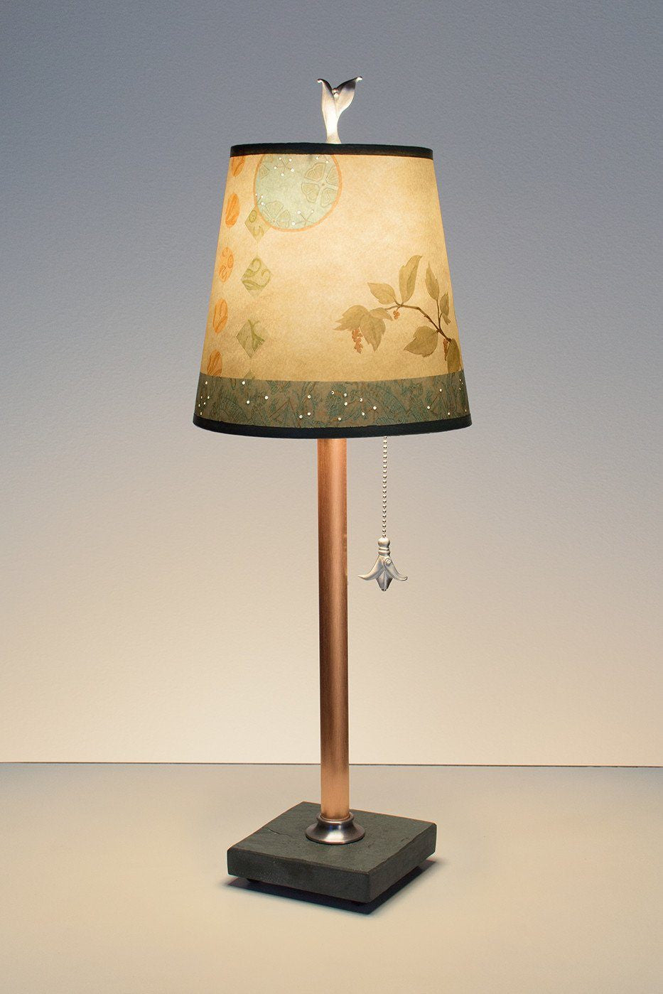 Janna Ugone &amp; Co Table Lamps Copper Table Lamp with Small Drum Shade in Celestial Leaf