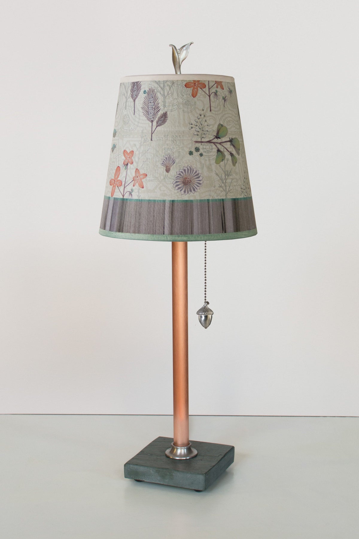 Janna Ugone &amp; Co Table Lamps Copper Table Lamp with Small Drum Shade in Flora &amp; Maze