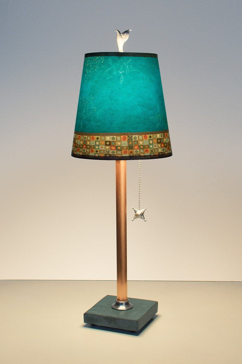 Janna Ugone &amp; Co Table Lamps Copper Table Lamp with Small Drum Shade in Jade Mosaic