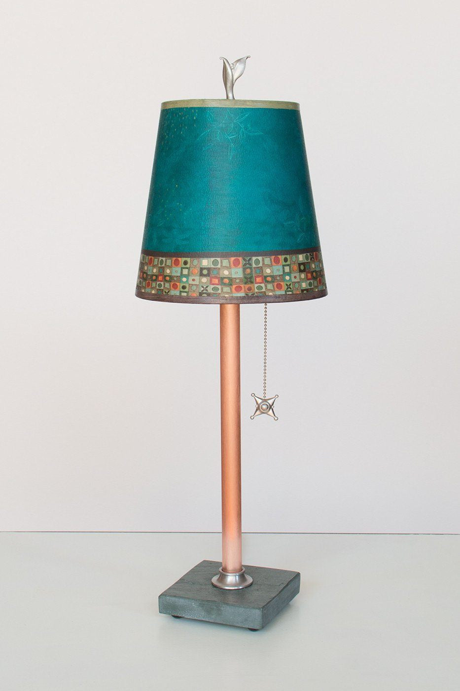 Janna Ugone & Co Table Lamps Copper Table Lamp with Small Drum Shade in Jade Mosaic