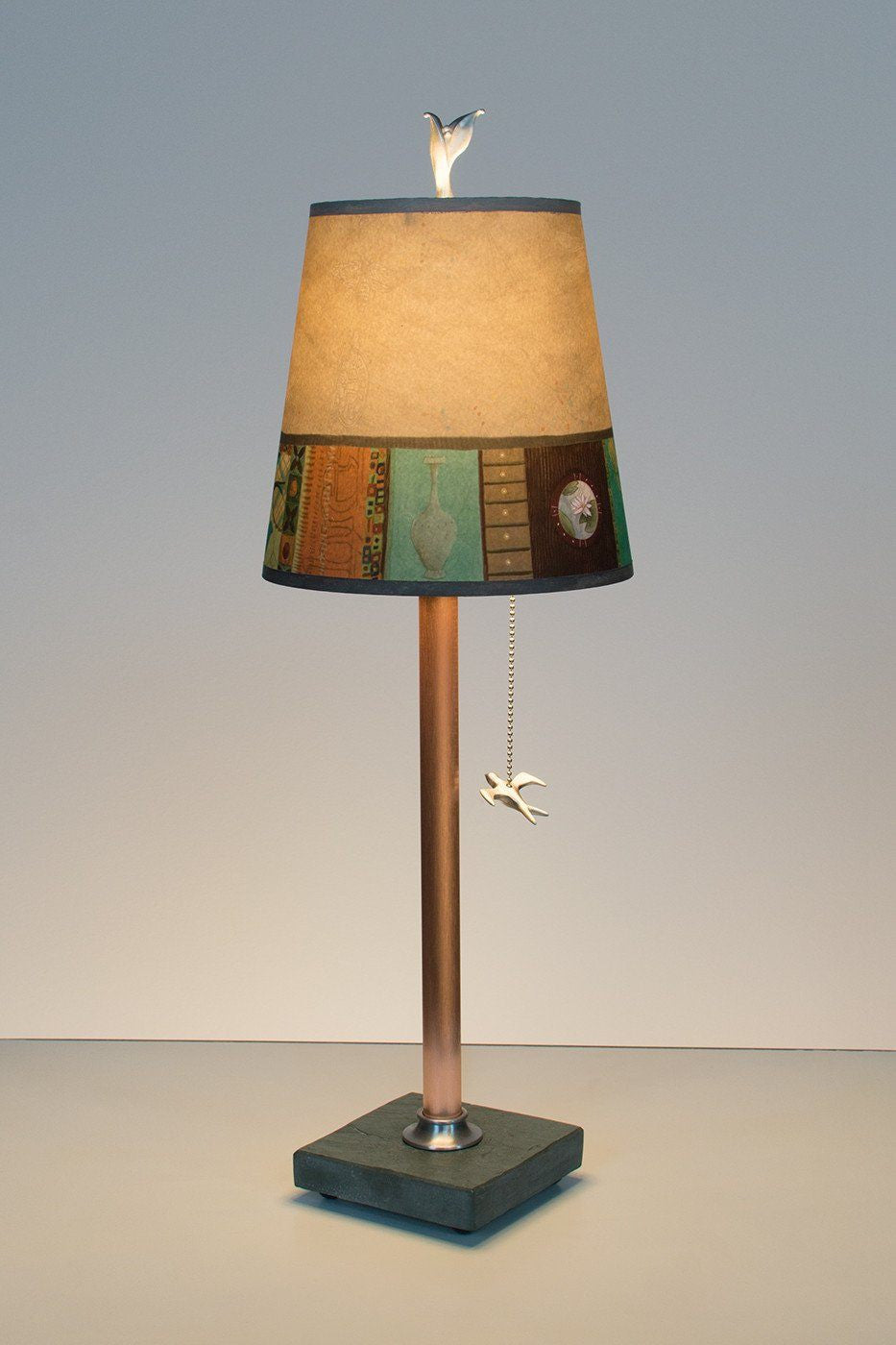 Janna Ugone & Co Table Lamps Copper Table Lamp with Small Drum Shade in Linen Match