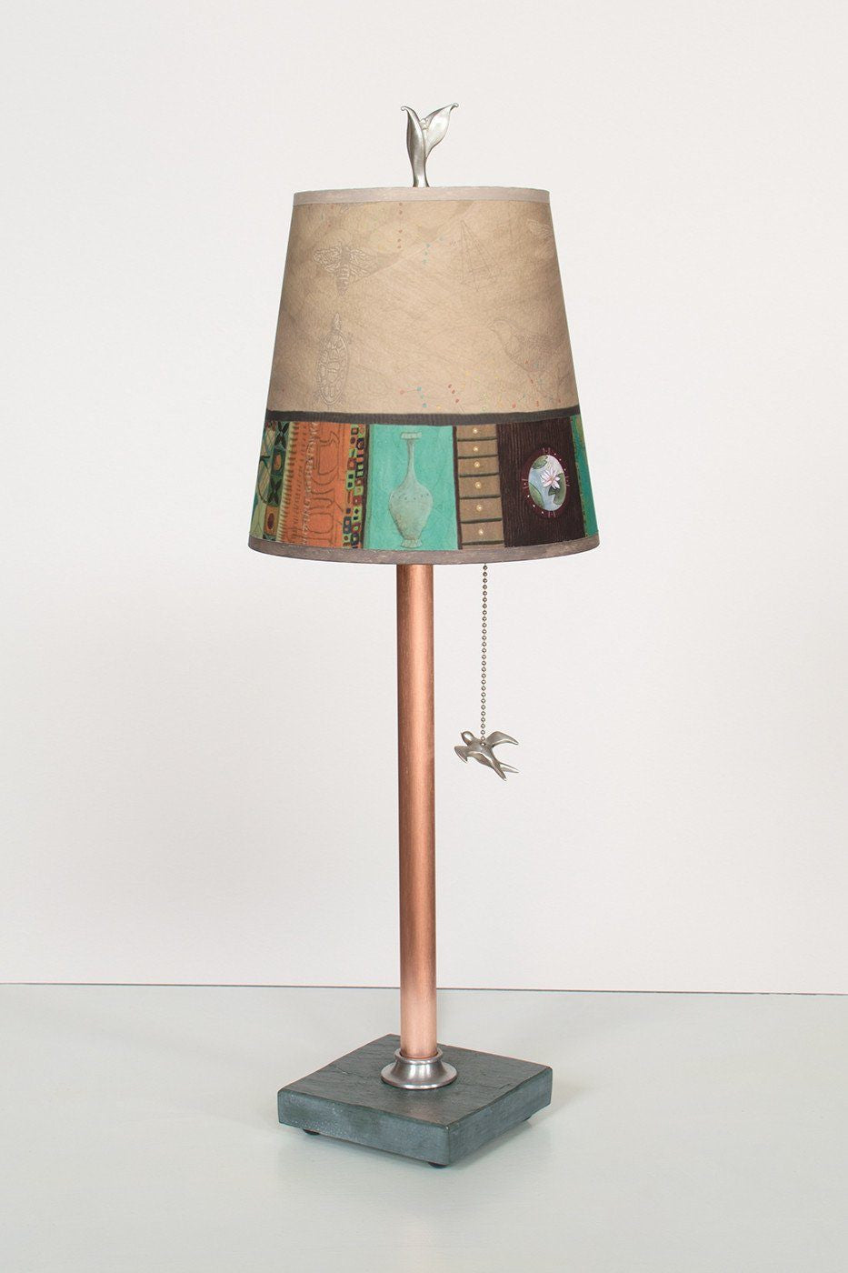 Janna Ugone & Co Table Lamps Copper Table Lamp with Small Drum Shade in Linen Match